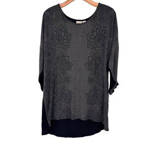 Chicos zenergy Womens Gray  Black 3/4 Sleeve Tunic Top embellished Size large
